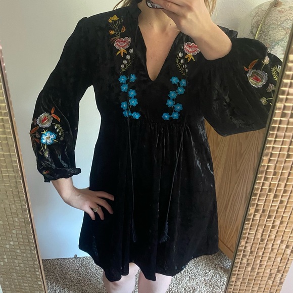 Amazon Dresses Velvet Embroidered Dress Black Size Large Poshmark